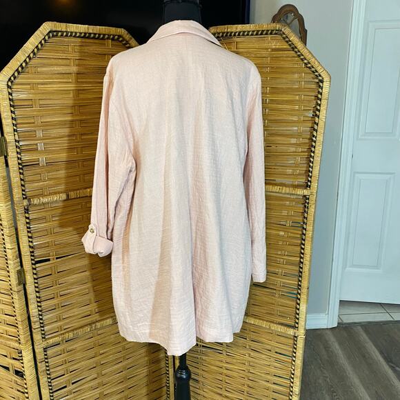J. Jill Linen Blend Long Blazer Light Pink Roll tab Sleeve Jacket 1X open front - Picture 5 of 8